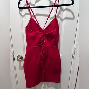 Tobi Red Strappy Lace-up Bodycon Mini Dress